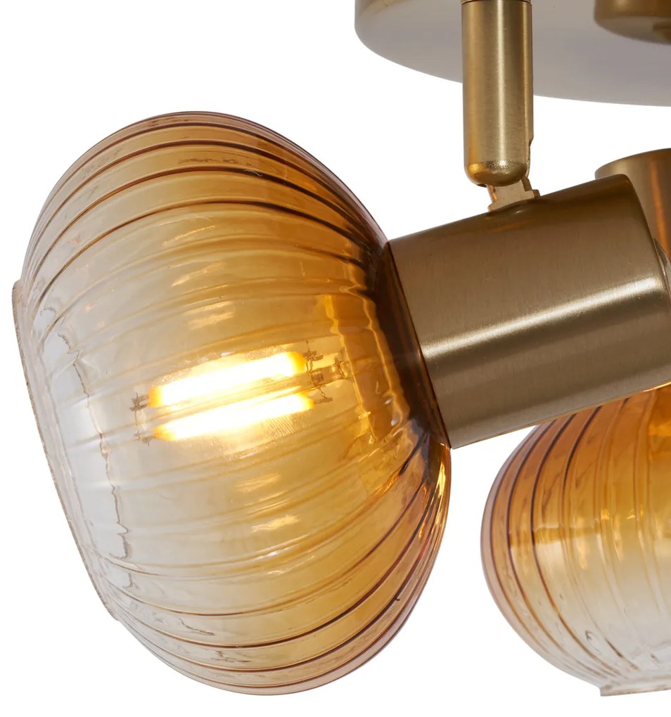 Moderne plafondSpot / Opbouwspot / Plafondspot goud met amber glas rond 3-lichts - Teddy Modern E14 Binnenverlichting Lamp