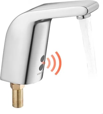 VEVOR Aanraakloze wastafelkraan (verchroomd zilver) Automatische badkamerwastafelkraan Toiletkraan voor koud water met één gat Batterijgevoede kraan Sensorkraan