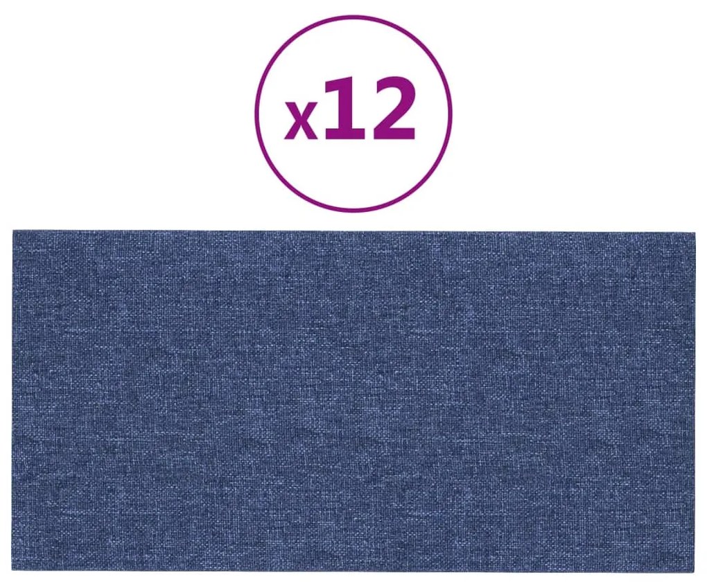 vidaXL Wandpanelen 12 st 0,54 m² 30x15 cm stof blauw