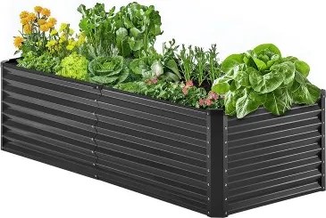 VEVOR Metalen verhoogde bak, 1800x895x600mm, gegalvaniseerde buitenbak met open bodem, grote groentebak voor het kweken van groenten, bloemen, kruiden en vetplanten, donkergrijs