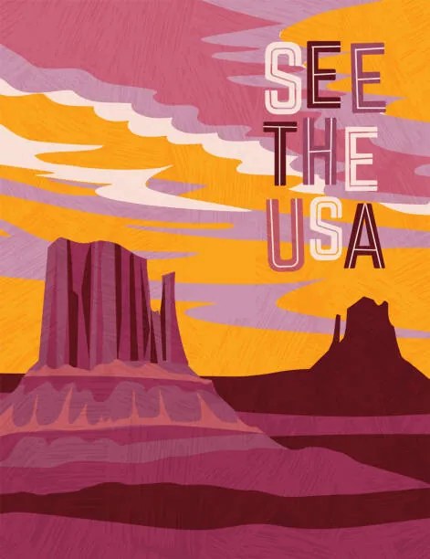 Ilustratie USA travel poster design template. Southwest, teddyandmia