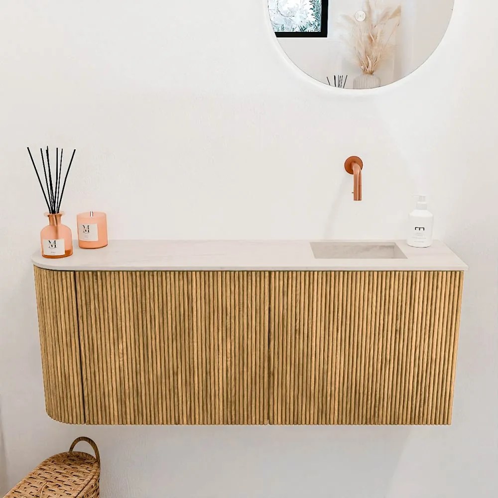 Mondiaz Joya DLux 100cm toiletmeubel ronding links oak met wastafel faye rechts zonder kraangat meli