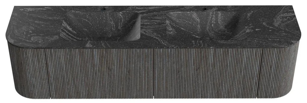 Mondiaz Kurve-dlux 180cm badmeubel ronding links/rechts shadow met 2 lades en deuren en wastafel leaf dubbel 2 kraangaten lava