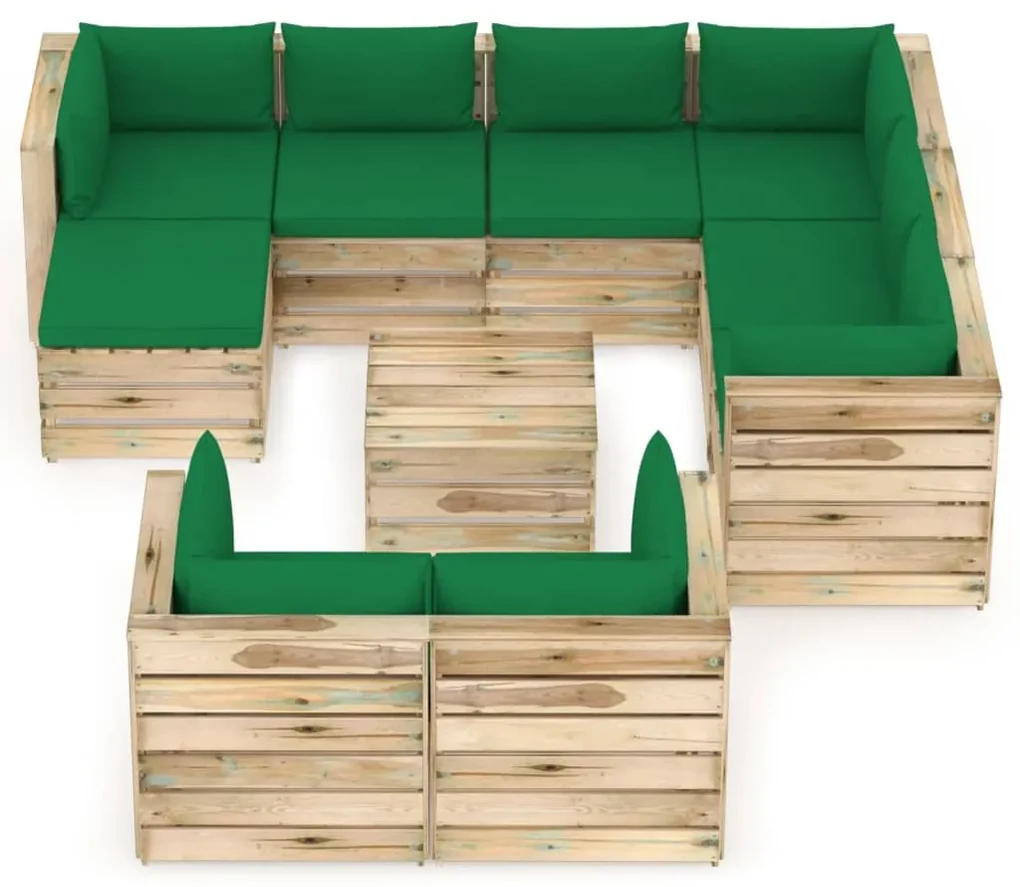 vidaXL 10-delige Loungeset met kussens groen geïmpregneerd hout