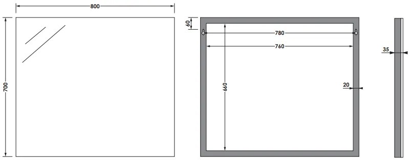 Sanituba Alu spiegel 80x70 Aluminium Geborsteld