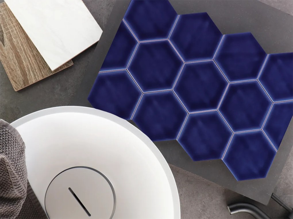 Hoogglans Handvorm Wandtegel 10.8x12.4 Cm Hexagon Princeton Kobalt Blauw RBT62