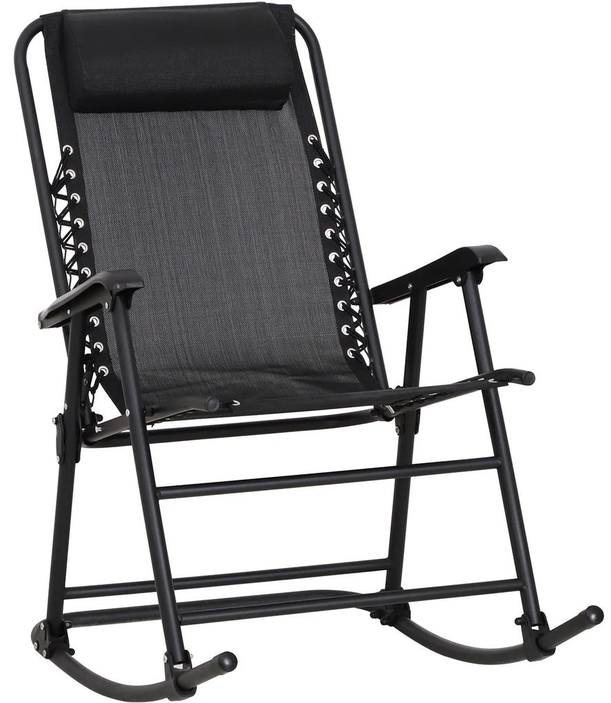 Outsunny Schommelligstoel met hoofdkussen opvouwbaar zwart tot 120 kg 90 x 64 x 110 cm