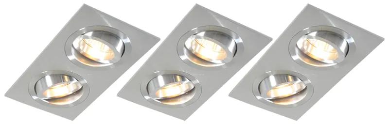Set van 3 inbouwspots aluminium kantelbaar - Lock 2 Design, Modern GU10 Binnenverlichting Lamp