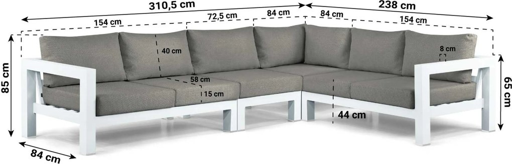 Hoek loungeset 6 personen Aluminium Wit Lifestyle Garden Furniture Luca