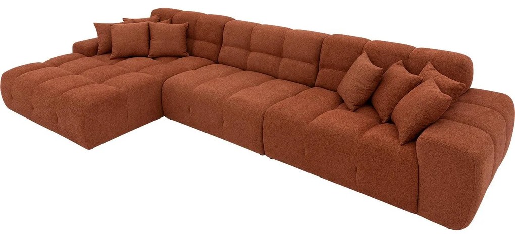 Goossens Excellent Bank Kubus - 40 X 40 Cm Stiksel oranje, stof, 1,5-zits, modern design met chaise longue links