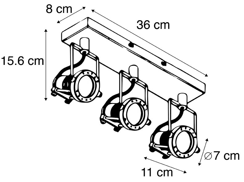 Industriële spot zwart 3-lichts - Suplux