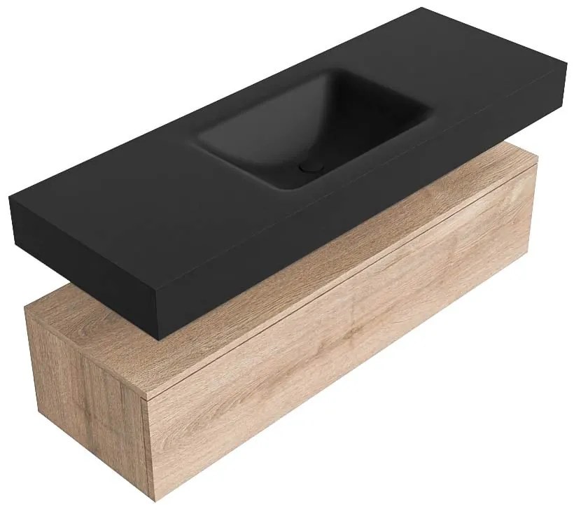 Zaro Alan badmeubel 130cm washed oak 1 lade met vrijhangende wastafel cloud midden 1 kraangat urban