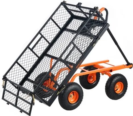 VEVOR Tuinkar, Metalen Tuinkar met Eenvoudig te Monteren Frame, Kantelbare Handkar met Omvormbare 2-in-1 Handgreep, Multifunctionele Kruiwagen met Laadvermogen van 180 kg, 25,4 cm Banden