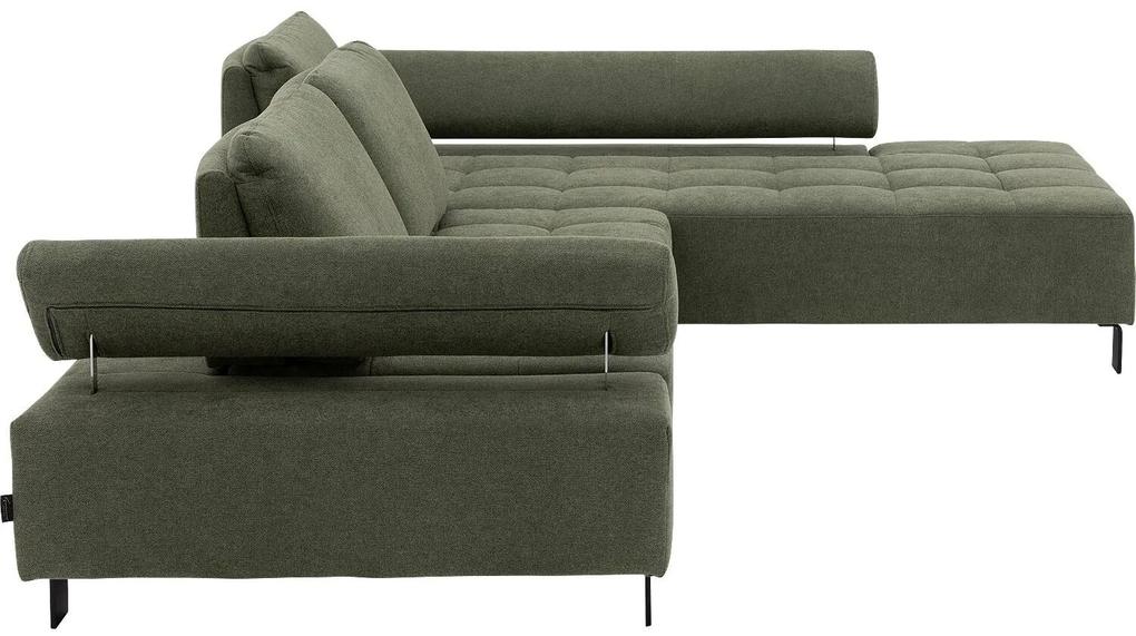 Goossens Bank Alvin groen, stof, 3-zits, modern design met chaise longue rechts