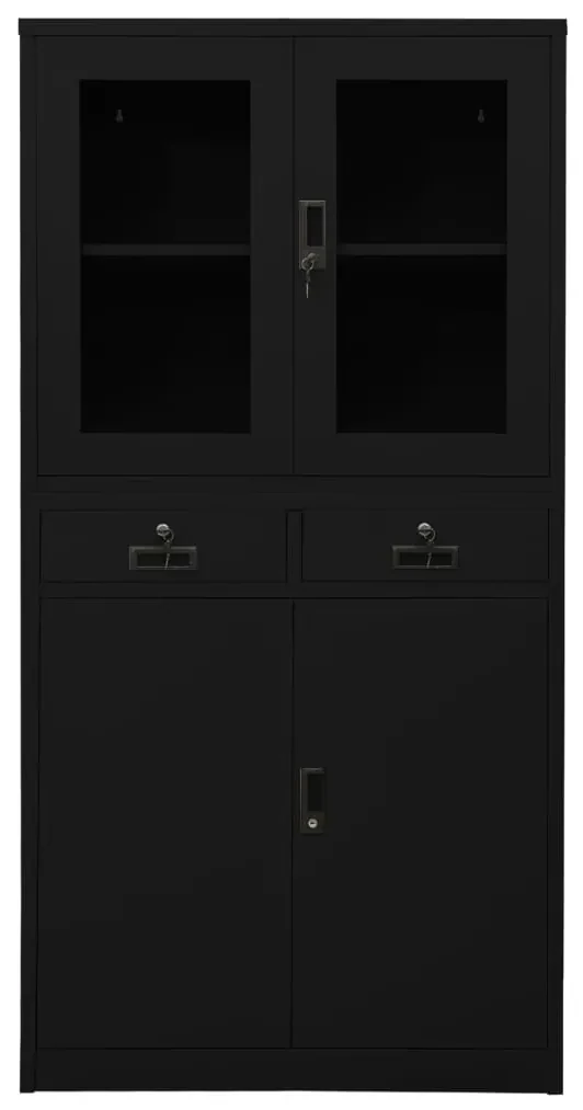 vidaXL Kantoorkast 90x40x180 cm staal en gehard glas zwart