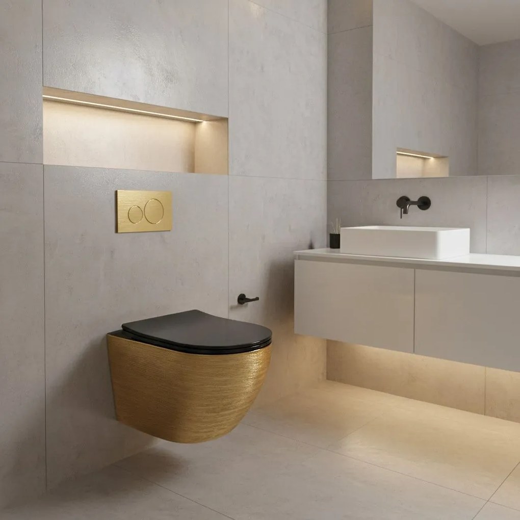 Hangende toilet Rea Carlo Mini Tornado Black Brush Gold
