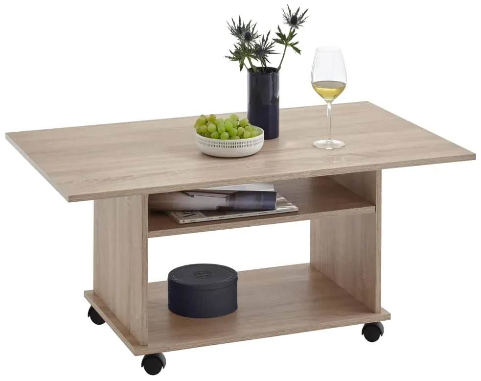FMD Salontafel met wieltjes eikenkleurig