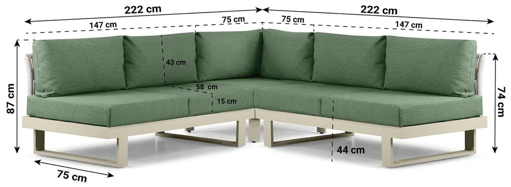 Hoek loungeset 5 personen Aluminium Taupe  Lifestyle Garden Furniture Lorenzo