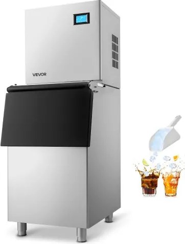 VEVOR Commerciële IJsmachine Processorkop 163 kg/dag Roestvrij Staal, met Zelfreiniging & Touchscreen, IJsblokjesbak met een capaciteit van 113 kg, Ideaal voor Restaurants, Bars, Cafés en Hotels