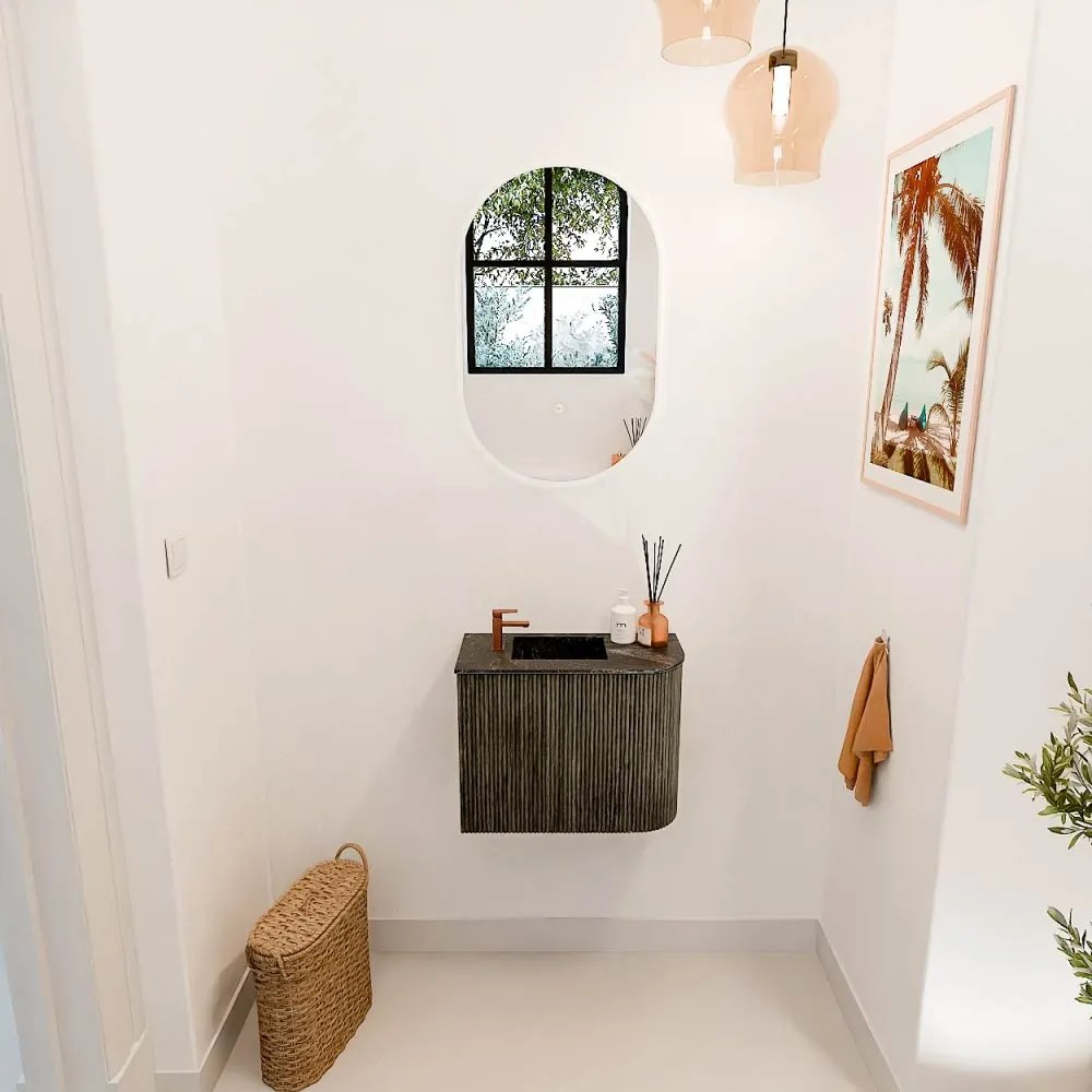 Mondiaz Joya DLux 50cm toiletmeubel ronding rechts shadow met wastafel faye links 1 kraangat lava