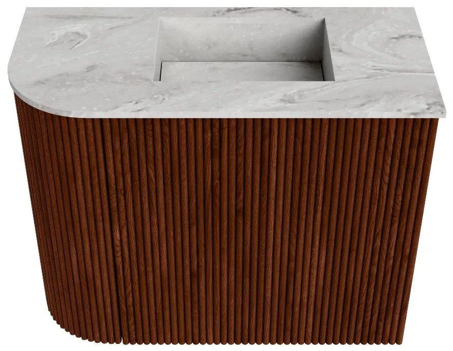 Mondiaz Joya DLux 50cm toiletmeubel ronding links ruby met wastafel faye rechts zonder kraangat glace