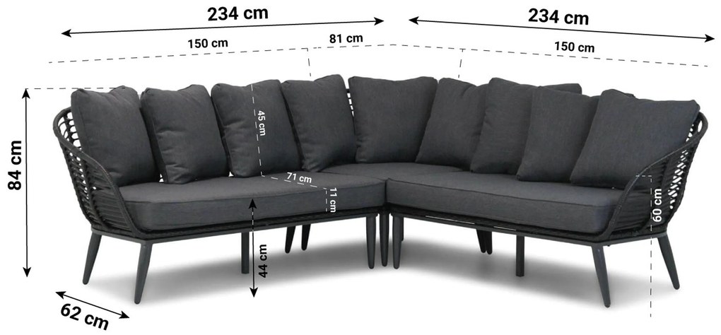 Hoek loungeset 4 personen Wicker Zwart Coco Coco Leonardo
