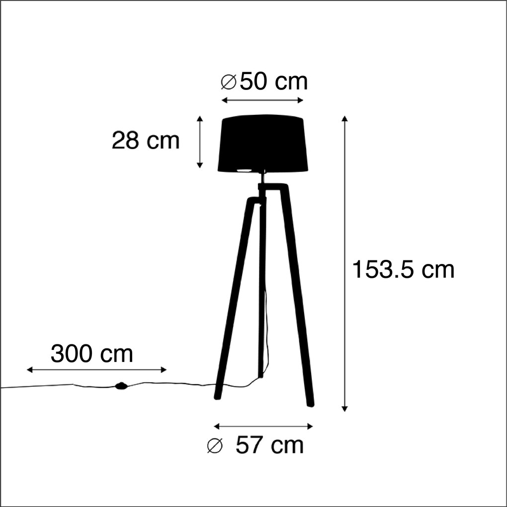 Vloerlamp tripod met katoenen kap zwart met goud 50 cm - Puros