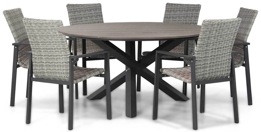 Tuinset Ronde Tuintafel/Rond 6 personen 150 cm Wicker Grijs  Lifestyle Garden Furniture Upton/Ancona