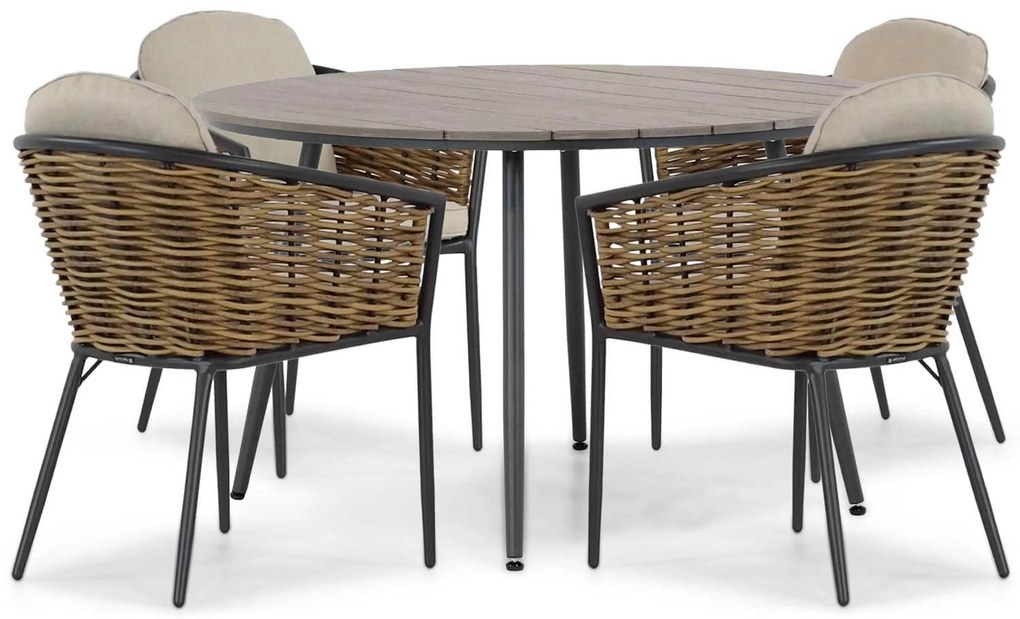 Tuinset Ronde Tuintafel 4 personen 125 cm Aluminium/wicker Grijs Lifestyle Garden Furniture Nice/Matale