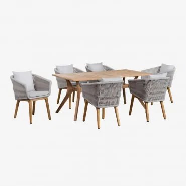 Set Van Rechthoekige Teakhouten Tafel (180x90 Cm) Yolen En 6 Barker Tuinstoelen Ijsgrijs - Sklum