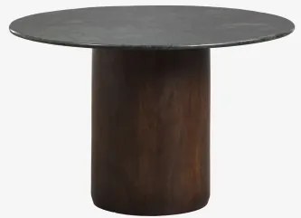 Ronde Eettafel Ø120 Cm Luceida Groen Marmer Udaipur & Donker Handvat Hout - Sklum