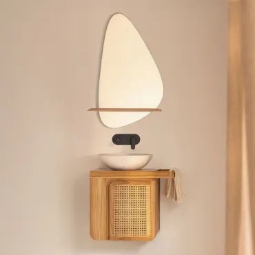 Georgy Zwevend Badkamermeubelset 60x40 Cm In Teakhout Teakhout & Rond Cement Wit Ø40 Cm Zavion & Matzwart Inbouwmodel Met Afvoerkraan Zonder Overloop,