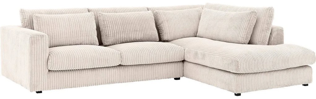 Goossens Bank Ravenia beige, stof, 3-zits, stijlvol landelijk met ligelement rechts