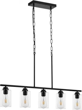 VEVOR 5-lichts hanglamp voor keukeneiland, 60W verstelbare eetkamerlamp met lampenkap van helder glas, 4 stangen, 2 metalen kettingen, lineaire kroonluchter in boerderijstijl