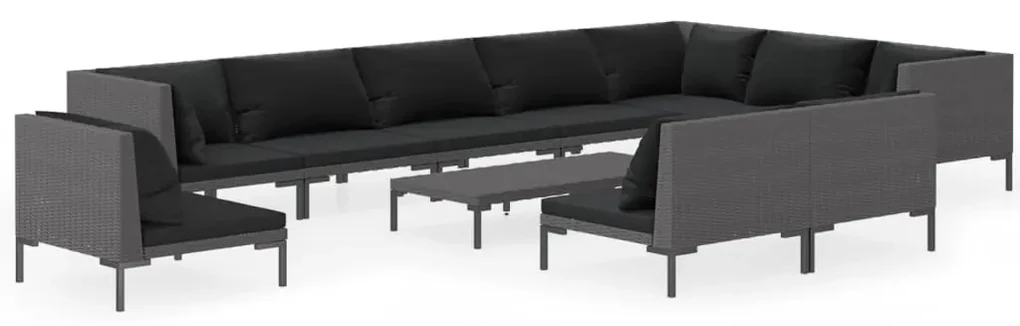 vidaXL 11-delige Loungeset met kussens poly rattan donkergrijs