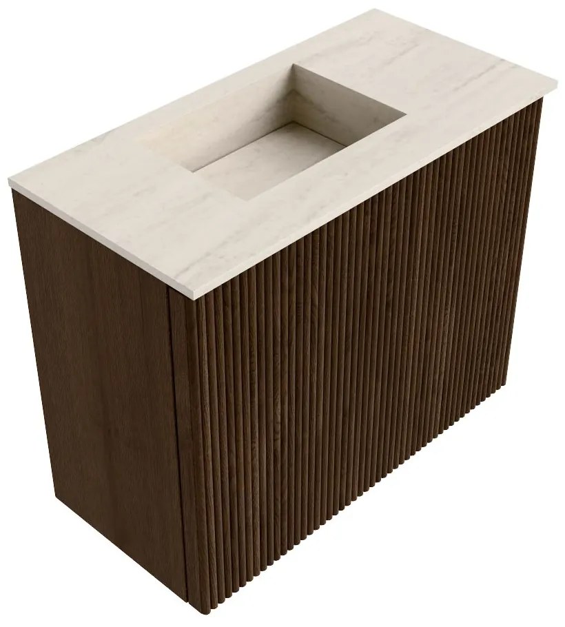 Mondiaz Joya DLux 50cm toiletmeubel walnut met wastafel faye links 1 kraangat meli