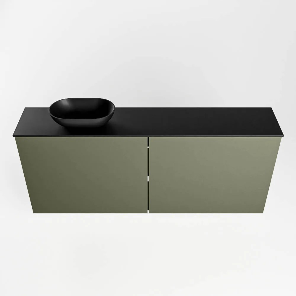 Mondiaz Fowy toiletmeubel 120cm army met zwarte waskom links en kraangat