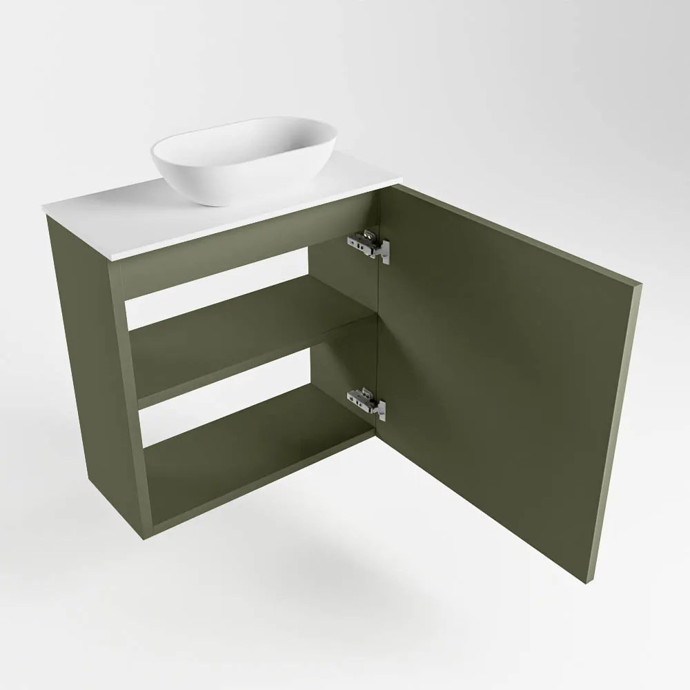 Mondiaz Fowy toiletmeubel 50cm army met witte waskom rechts en kraangat