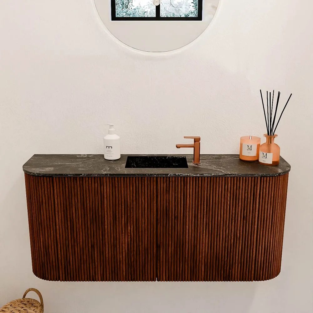 Mondiaz Joya DLux 95cm toiletmeubel ronding links/rechts ruby met wastafel faye midden 1 kraangat lava