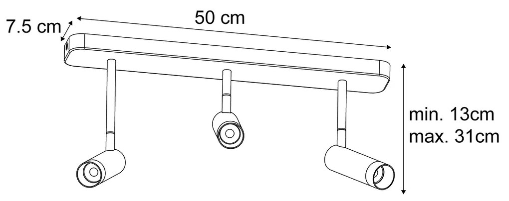 Afgerond plafondspot zwart GU10 35mm 3-lichts draai- en kantelbaar - Kate