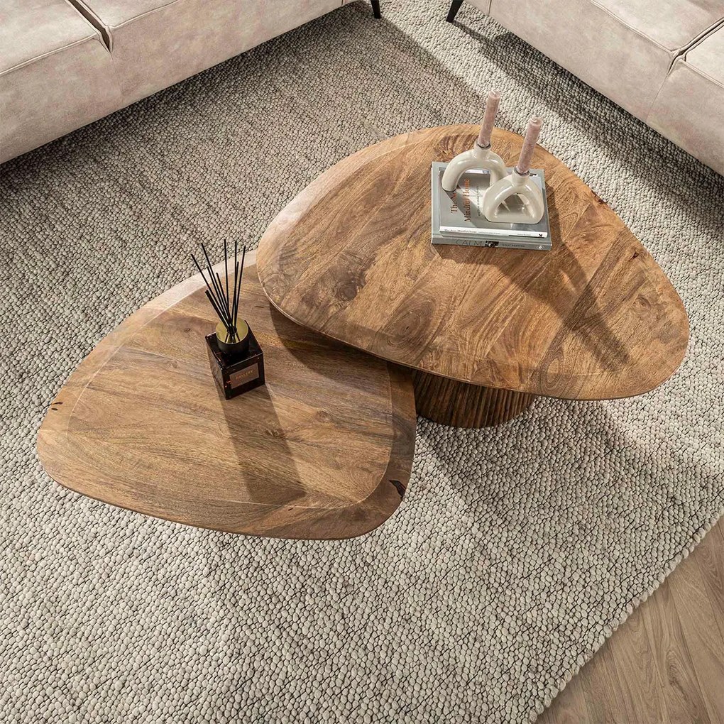 Salontafelset Hout Met Ribbel Voet - 93 X 72cm.