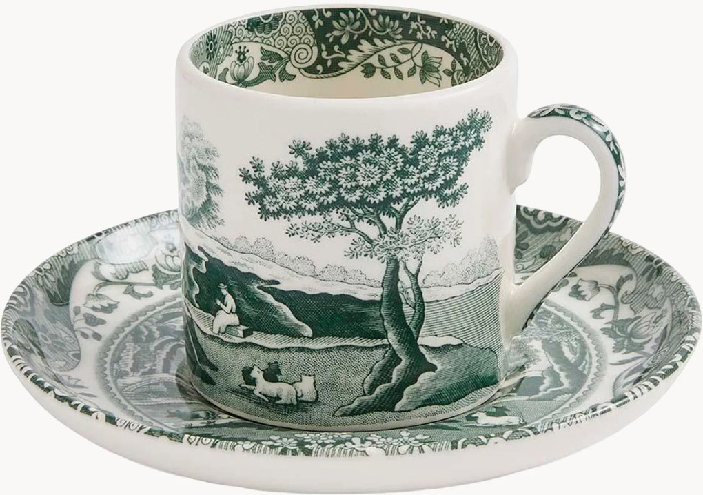 Espressokopjes & schoteltjes Heritage Green Italian van keramiek, 4-delig