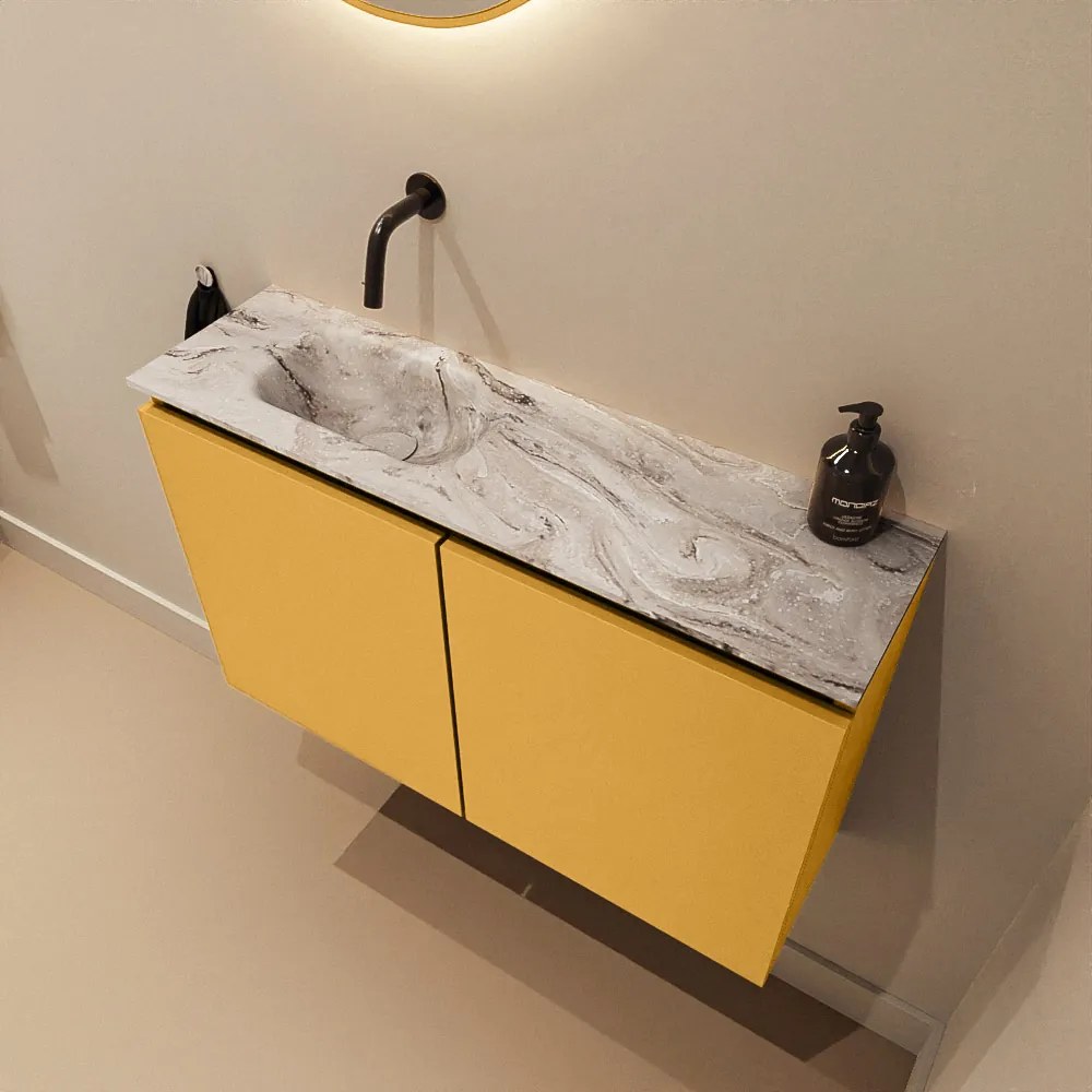 Mondiaz Ture DLux toiletmeubel 80cm ocher met wastafel glace links zonder kraangat