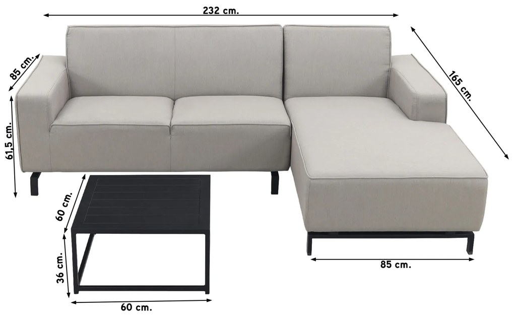 Boavista/Toronto loungebank chaise longue - Nature Grey - 3-delig - links
