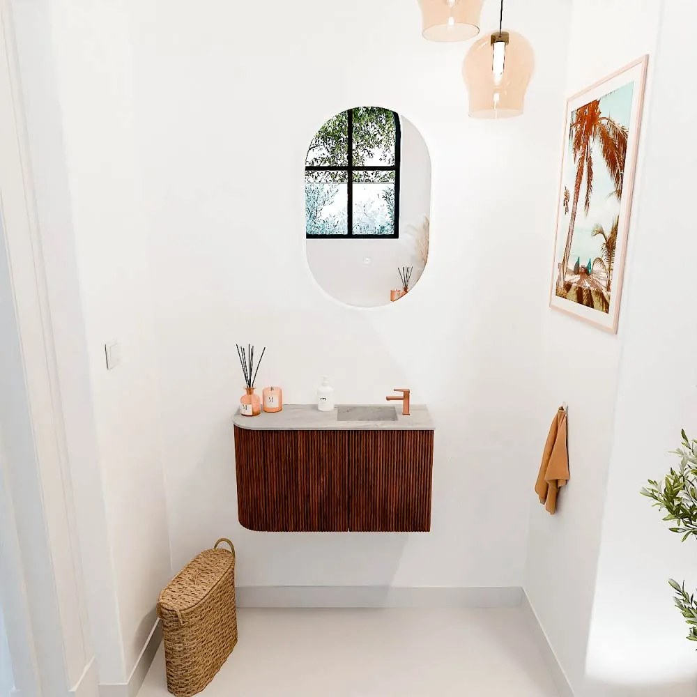 Mondiaz Joya DLux 70cm toiletmeubel ronding links ruby met wastafel faye rechts 1 kraangat glace