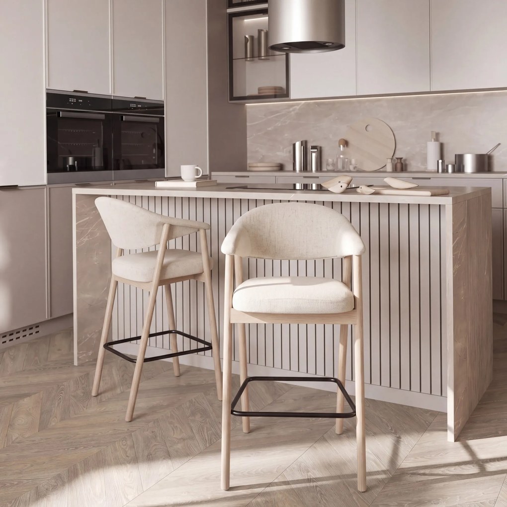 GARDA crème beige (stof Harmony 110) / gebleekt eiken geolied - GESTOFFEERDE BARKRUK VOOR KEUKEN/BAR