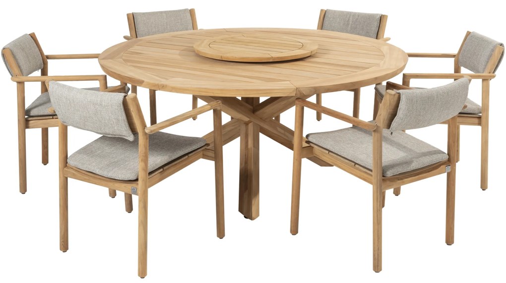 Prado Levi dining tuinset 8 delig 160 cm rond teak 4 Seasons Outdoor