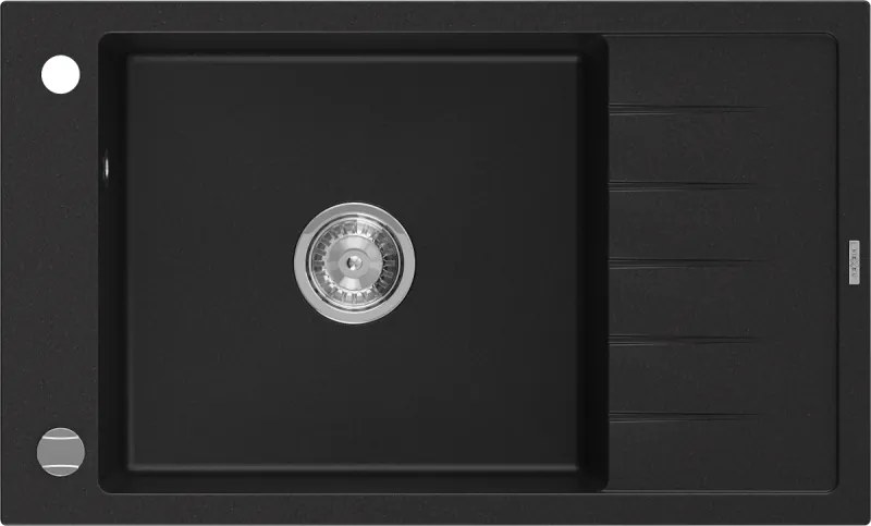 Mexen Elias granitische spoelbak met 1 kom en afdruiprek 795 x 480 mm, zwart, chroomsifon - 6511791005-77