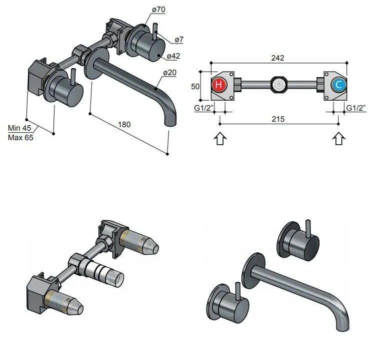 Hotbath Cobber inbouw wastafelkraan 18cm geborsteld nikkel