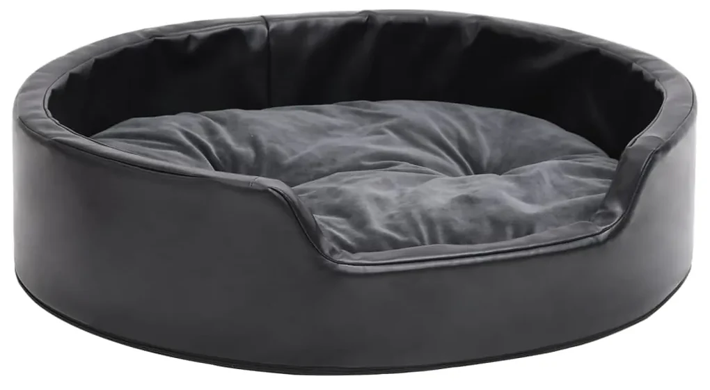 vidaXL Hondenmand 69x59x19 cm pluche en kunstleer zwart en donkergrijs